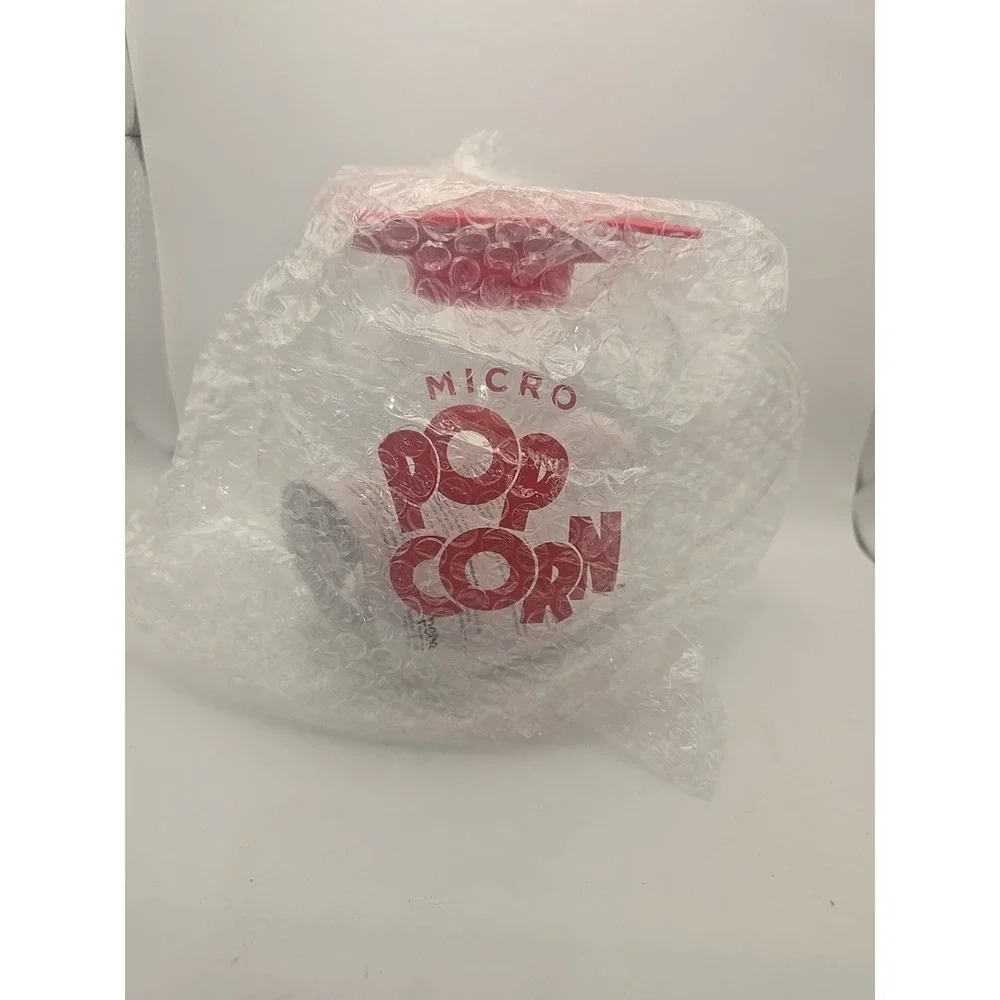 LaRoma Family Size Glass Microwave‎ Popcorn Popper Red Lid Measures Melts Butter